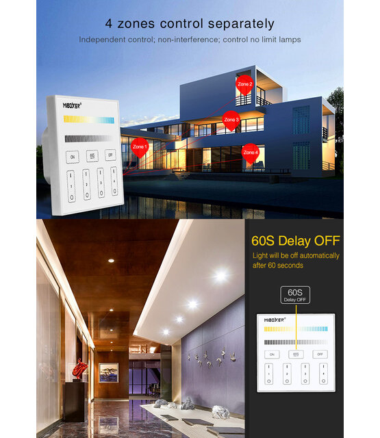 DMX Dual white CCT LED wanddimmer - Draadloos MIBOXER - X2