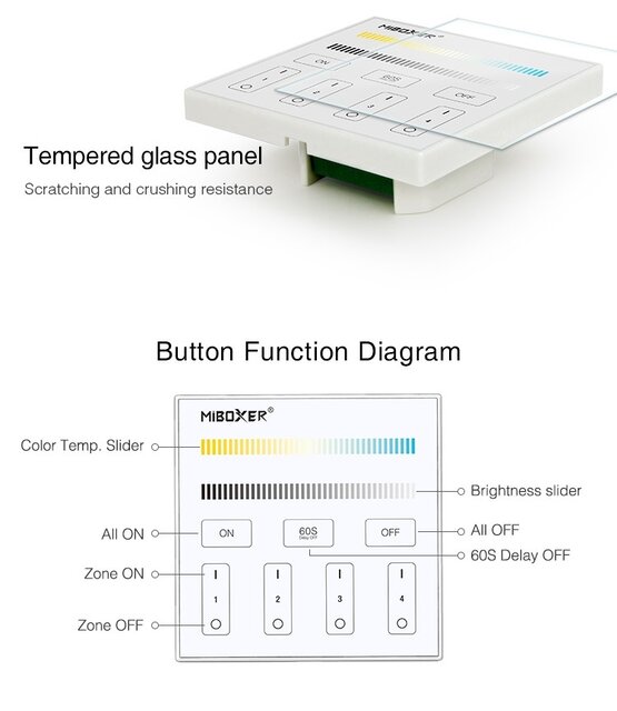 DMX Dual white CCT LED wanddimmer - Draadloos MIBOXER - X2