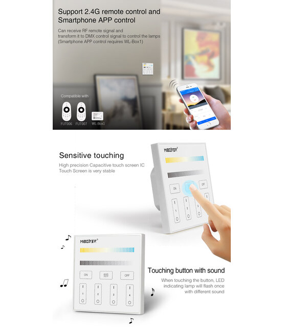 DMX Dual white CCT LED wanddimmer - Draadloos MIBOXER - X2