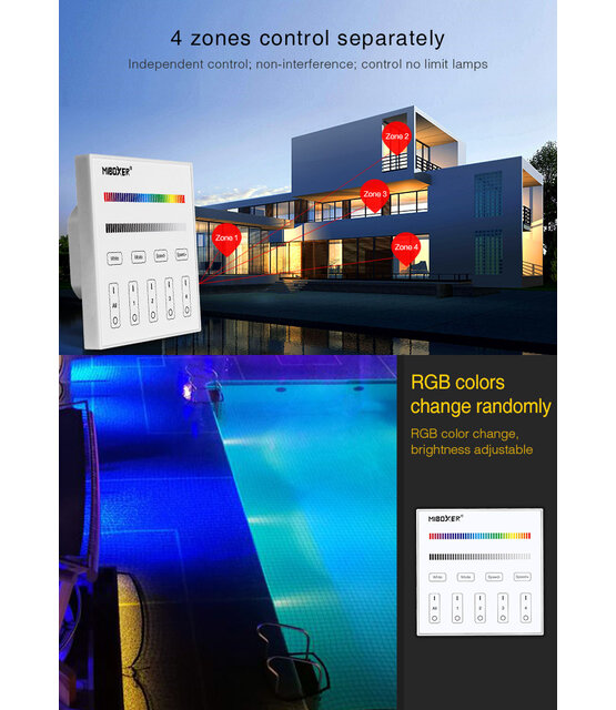 DMX RGB LED wanddimmer - DMX 512 en Draadloos MIBOXER - X3