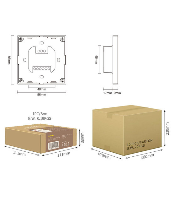 DMX RGBW LED wanddimmer - DMX 512 en Draadloos MIBOXER - X4