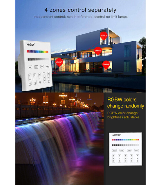 DMX RGBW LED wanddimmer - DMX 512 en Draadloos MIBOXER - X4