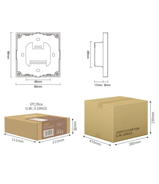 DMX RGBCCT LED wanddimmer - DMX 512 en Draadloos MIBOXER - X5