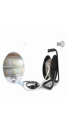 Koppelbare waterdichte LED Lichtslang op haspel - 10 meter - natuurlijk wit 4000K 230V 60W - Inclusief stroomkabel en haspel - PRO