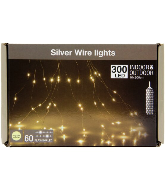 Lichtregen - Gordijnverlichting 10 x 300cm met flash functie - 300 LED lampjes - warm wit zilverdraad - ip44 voor binnen en buiten
