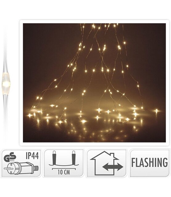 Lichtregen - Gordijnverlichting 10 x 300cm met flash functie - 300 LED lampjes - warm wit zilverdraad - ip44 voor binnen en buiten