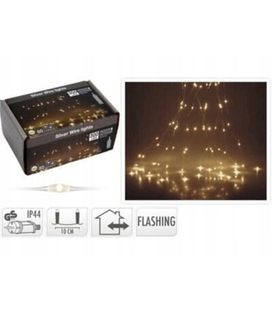 Lichtregen - Gordijnverlichting 10 x 300cm met flash functie - 300 LED lampjes - warm wit zilverdraad - ip44 voor binnen en buiten