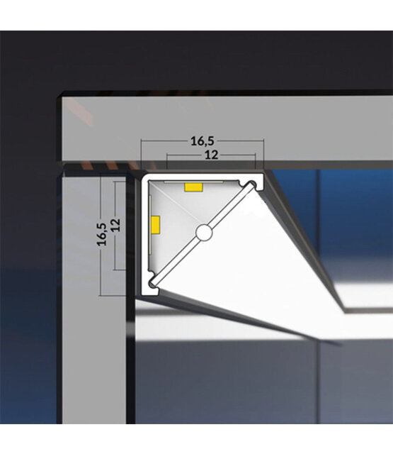 Wit LED hoekprofiel 2 meter met opaal afdekking 16,5 mm x 16,5 mm - C12WIT DUO