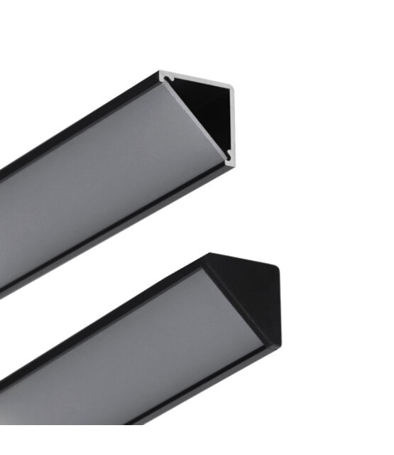 Zwart LED hoekprofiel 2 meter met opaal afdekking 16,5 mm x 16,5 mm - C12ZWART DUO