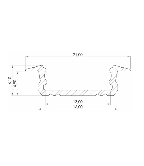 Wit LED inbouw profiel 2 meter met opaal klikafdekking 16 mm x 6,10 mm 08.2WIT