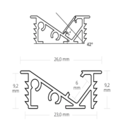Wit diagonaal LED inbouw profiel voor meubels met klikafdekking 23 mm x 9,2mm – MP1WIT