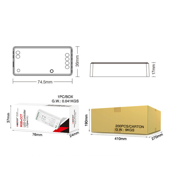 3 in 1 Zigbee + 2,4ghz LED controller voor RGB/RGBW/RGBWW/RGBCCT LED strips 12-24v - FUT037Z+