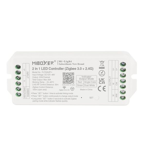 Zigbee LED controller 2 in 1 - voor single color en dual white LED strips 12-24-48v - FUT035ZP+