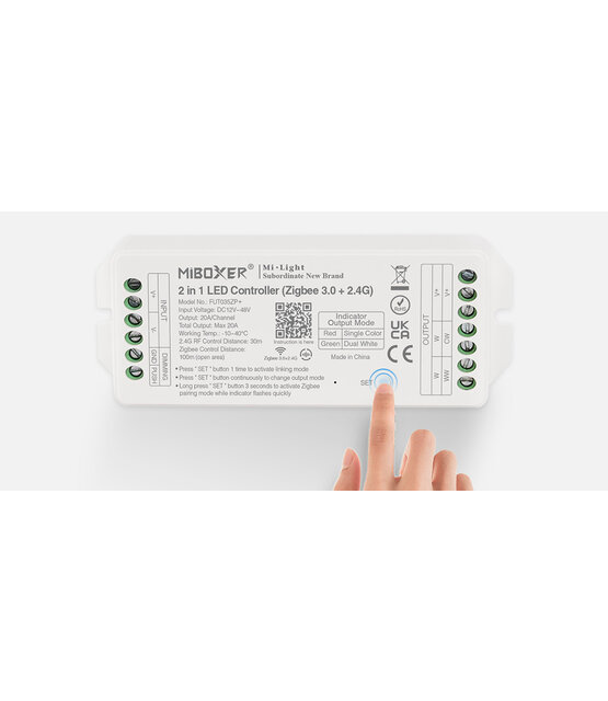 Zigbee LED controller 2 in 1 - voor single color en dual white LED strips 12-24-48v - FUT035ZP+