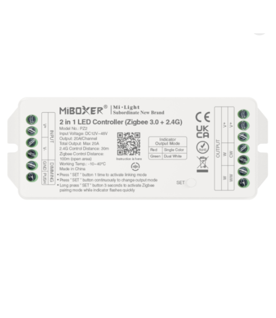 Professionele 20 ampere Zigbee 2-in-1 LED controller 2 in 1 - voor single color en dual white LED strips 12-24-48v - PZ2