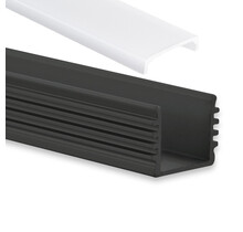 Zwart LED profiel met platte opaal afdekking 16,80 mm x 16,80 mm - 05.1ZWART