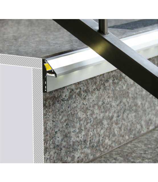 LED strip trapprofiel met afdekking 41,5 mm x 20,6 mm - D10ALU