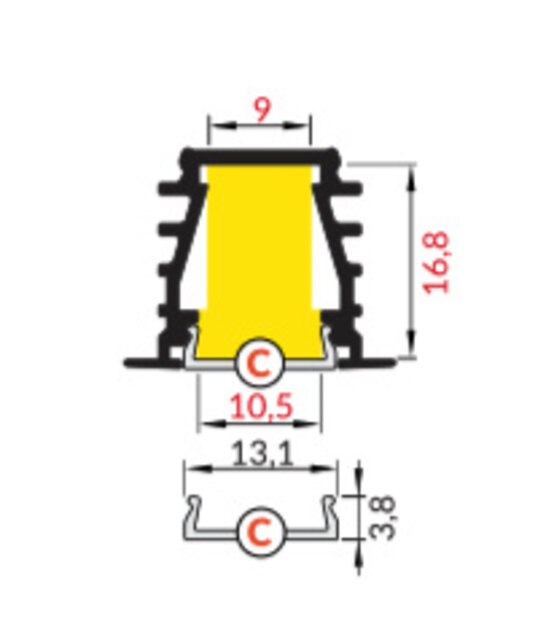 Wit LED plafond profiel inclusief opaal afdekking 23.4 mm x 19 mm - GYPROC10WIT