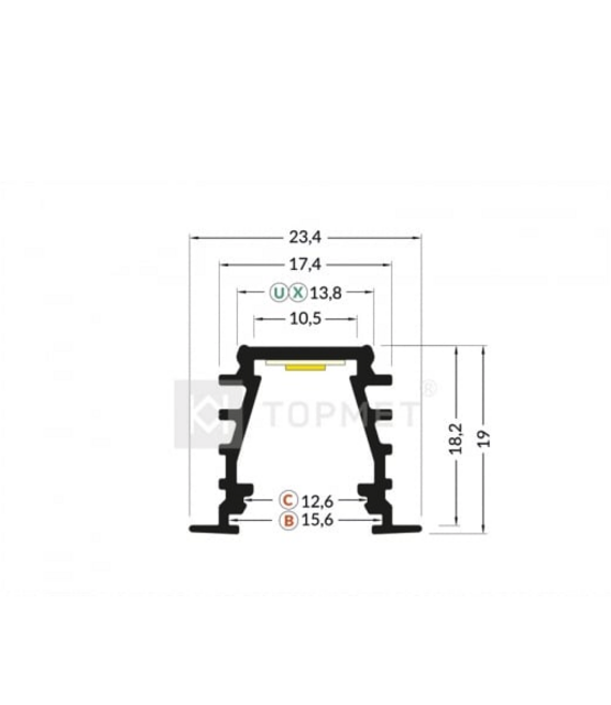 Wit LED plafond profiel inclusief opaal afdekking 23.4 mm x 19 mm - GYPROC10WIT