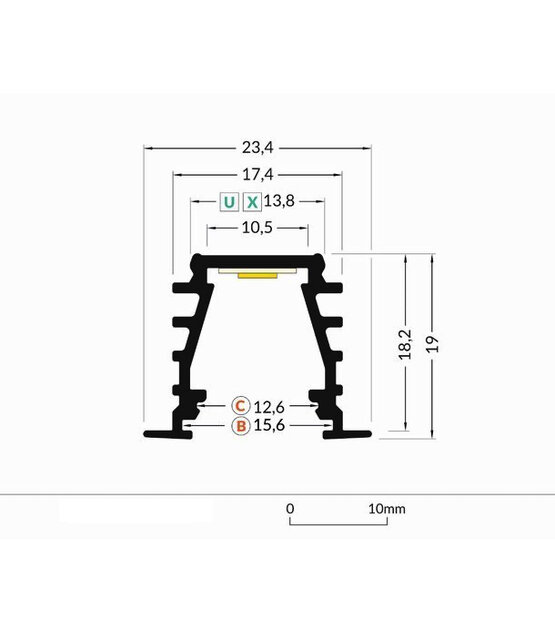 Zwart LED plafond profiel inclusief opaal afdekking 23.4 mm x 19 mm - GYPROC10ZWART