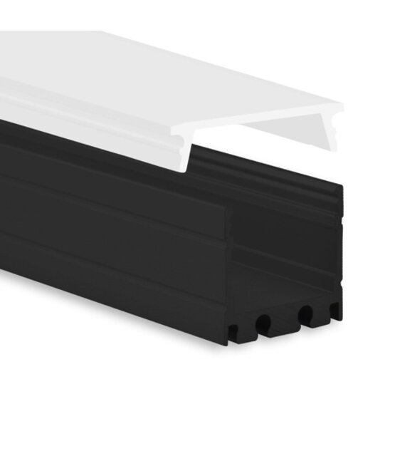 Zwart LED opbouw profiel met afdekking 18,1 mm x 19,02 mm - 18ZWART