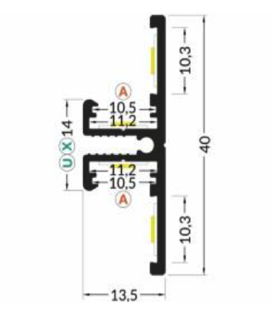 LED profiel Up Down - met afdekking 13,5 mm x 40 mm - UpDown02ZWART