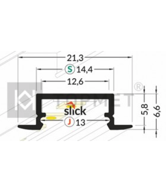 Wit LED inbouw profiel met afdekking 21,30 mm x 6,60 mm - 08.1WIT