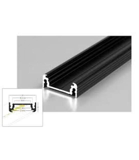 Zwart LED profiel met afdekking 28 mm x 9 mm - 09ZWART