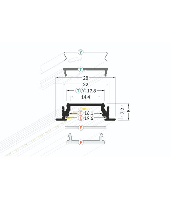 Zwart LED inbouw profiel met afdekking 28 mm x 8 mm - 09Inbouw-zwart