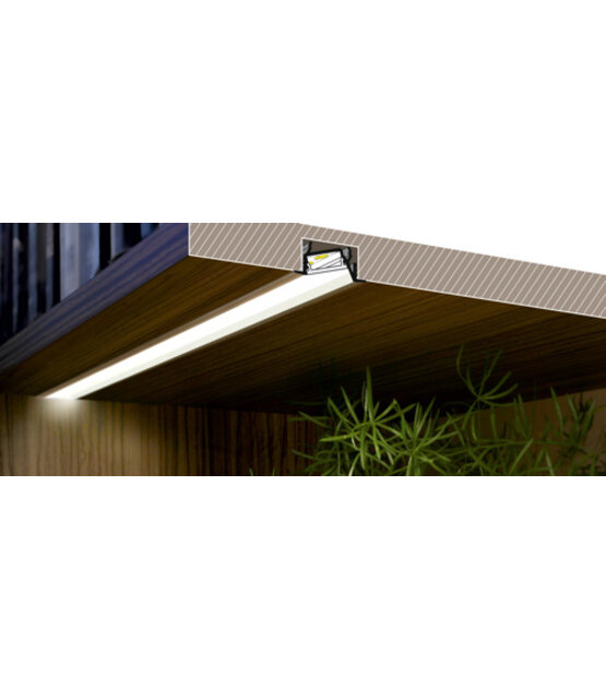 Zwart diagonaal inbouw LED profiel klikafdekking 30 mm x 12.7 mm - C22ZWART