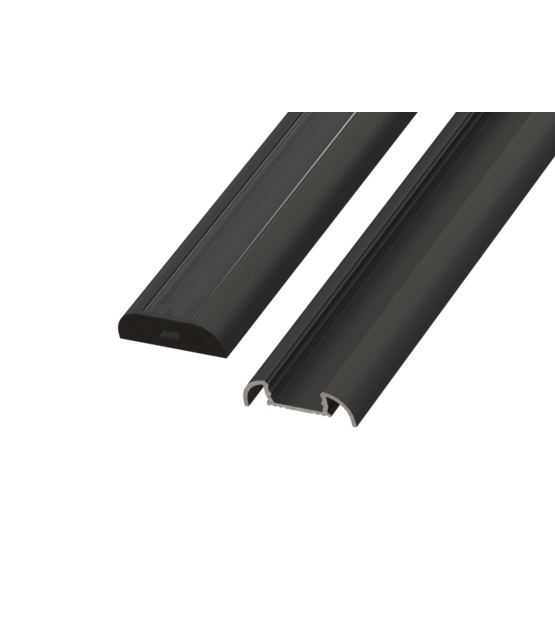 Zwart LED opbouw profiel met afdekking 25,79 mm x 6,5 mm 17.1ZWART