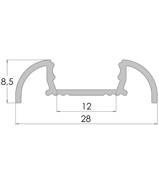 Wit LED opbouw profiel met afdekking 25,79 mm x 6,5 mm 17.1WIT