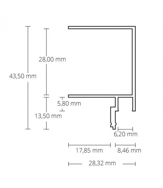 LED gips profiel 2 meter 43,5 mm x 28,32 mm GIPSSLIM01ZWART - Opaal / Melkwit (80%)