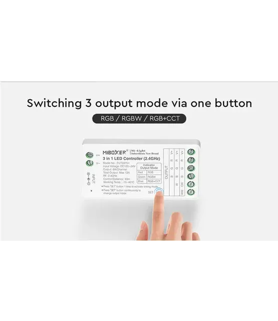 LED controller 3 in 1 - voor RGB/RGBW/RGBWW/RGBCCT LED strips 12-24v - FUT037S+