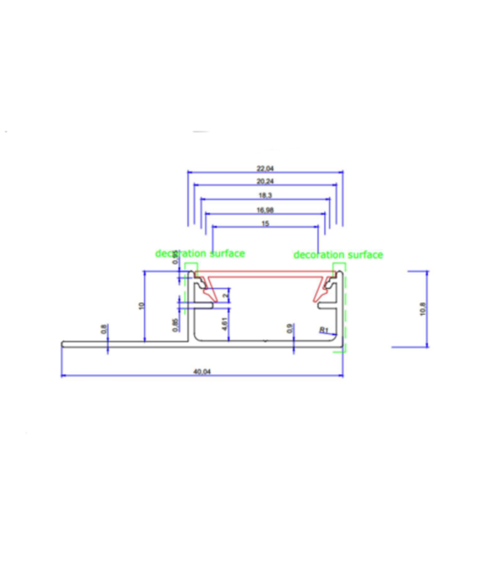 LED tegel en stuc profiel inclusief klikafdekking 40mm x 10,8mm - STUC300