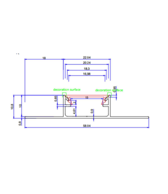 LED tegel en stuc profiel inclusief klikafdekking 58.04mm x 10,8mm - STUC400