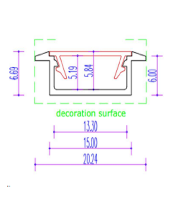 LED inbouw profiel met klikafdekking 15 mm x 6mm - 308ALU