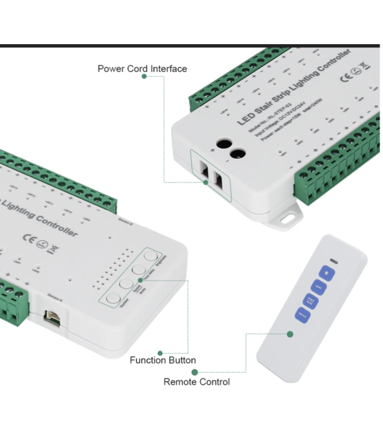 Professionele LED traptrede aansturing met afstandsbediening - tot 16 treden - complete controller kit