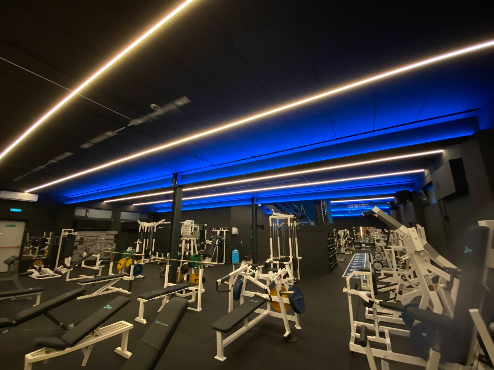Sportschool van LED verlichting voorzien langs plafonds en in wanden in Limburg