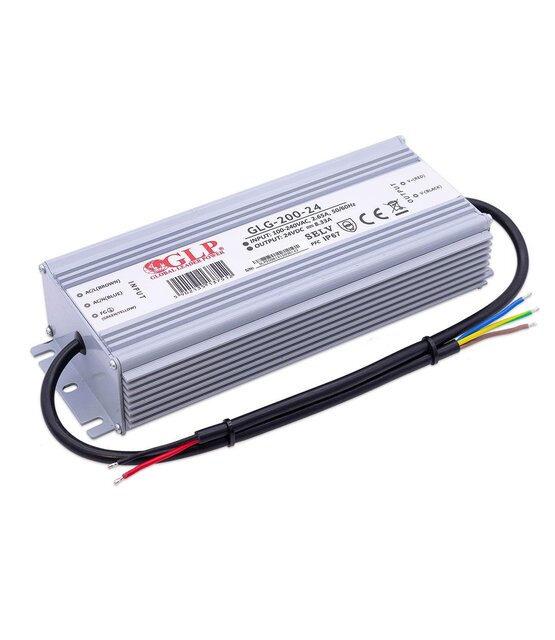 110V LED voeding 200 watt 24 volt 8,33 Ampère – IP67 waterdicht – GLG-200-24 - LET OP 110VAC