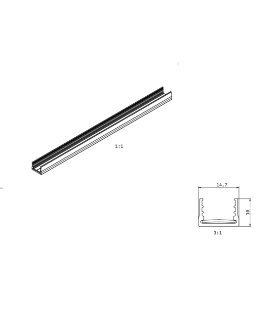 Mini LED rails vierkante vitrine trackrail - MD3 VIERKANT ZWART