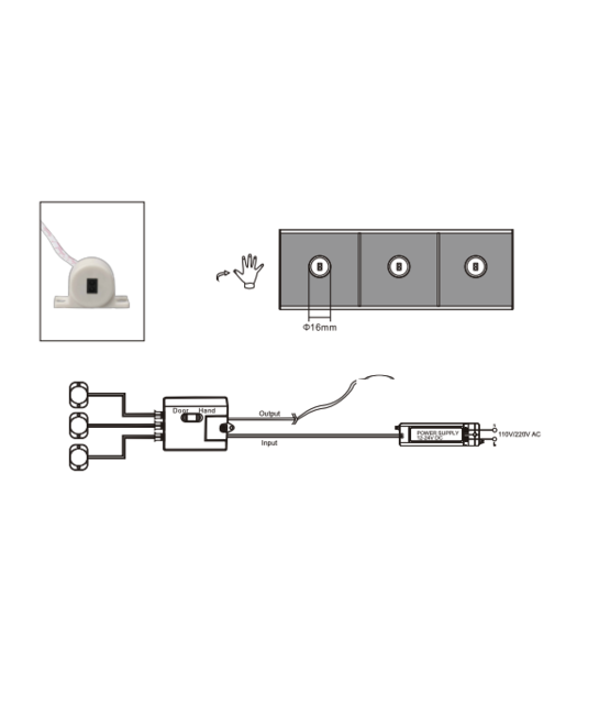 LED hand/deur controller inclusief 1 LED sensor d.m.v. deur openen – Sensor1213 - WIT
