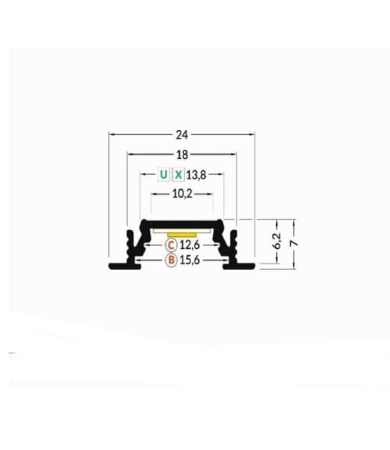 LED inbouw profiel met afdekking 24mm x 7mm - 208ALU