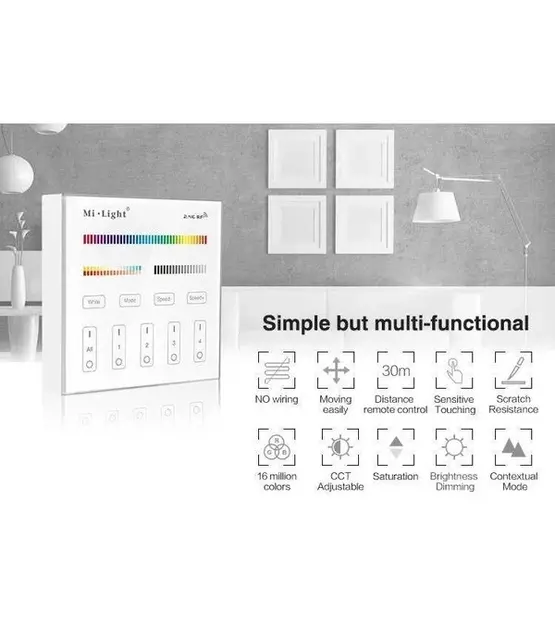 LED wanddimmer Wit B4 Miboxer - Draadloos 4 zone (RGB+CCT)