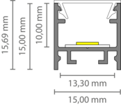 LED profiel inclusief opaal klikafdekking 15mm x 15,69mm - 302WIT