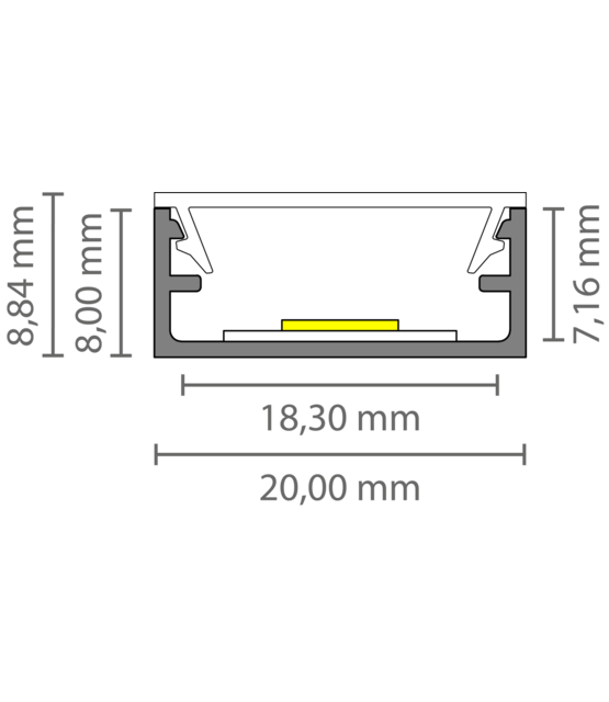 Wit LED profiel met klikafdekking8,84 x 20mm - 304WIT
