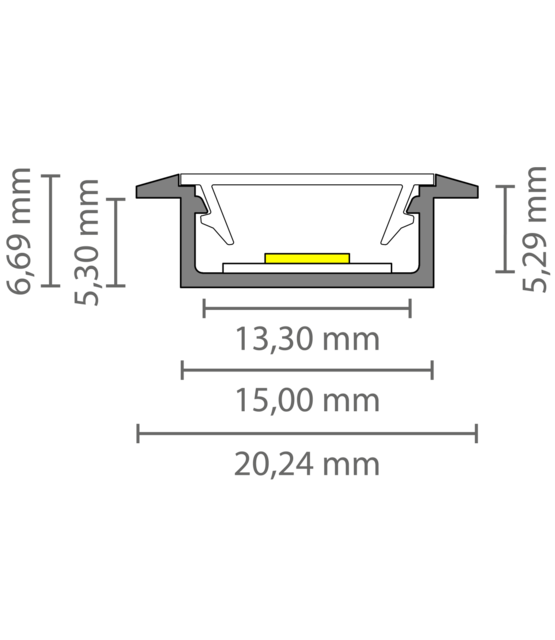 Zwart LED inbouw profiel met klikafdekking 15 mm x 6mm - 308ZWART
