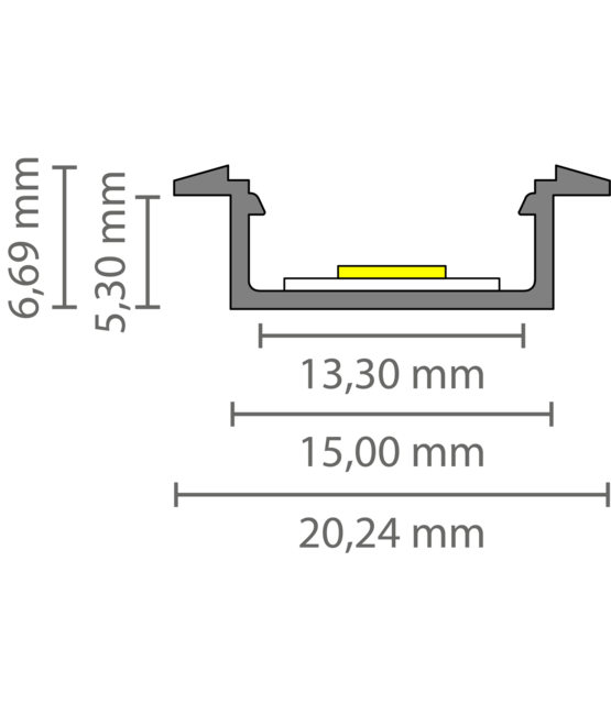 Wit LED inbouw profiel met klikafdekking 15 mm x 6mm - 308WIT