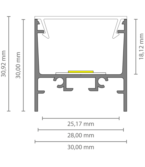 Wit LED profiel inclusief opaal klikafdekking  30 mm x 30,92 mm - XL306WIT