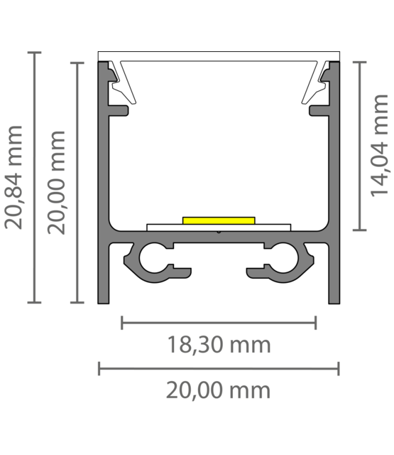 LED profiel inclusief opaal klikafdekking 20mm x 20mm - 318WIT